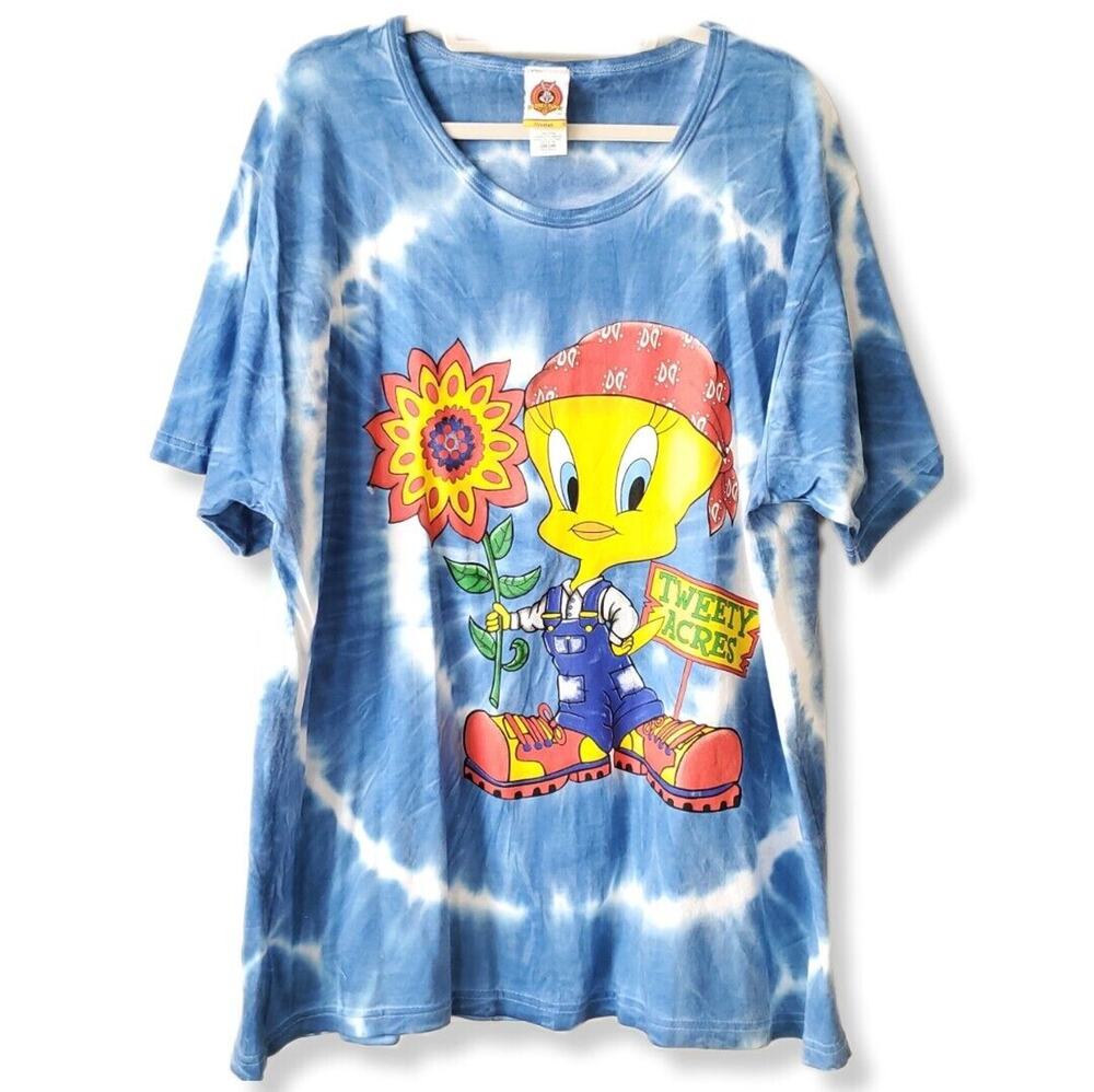 VTG 90s FREEZE Tweety Looney Toons Tee Shirt 2X Blue Tie Dye Cartoon NEW